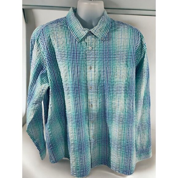 Alan Flusser Mens Aqua Blue Gingham ButtonDown Long Sleeve Shirt 2XL Lightweight - Picture 8 of 8